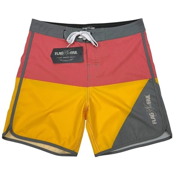 NWT Flag nor Fail Mens Board Shorts Colorblock Salmon/Gray/Golden Yellow Size 33 - Picture 4 of 13